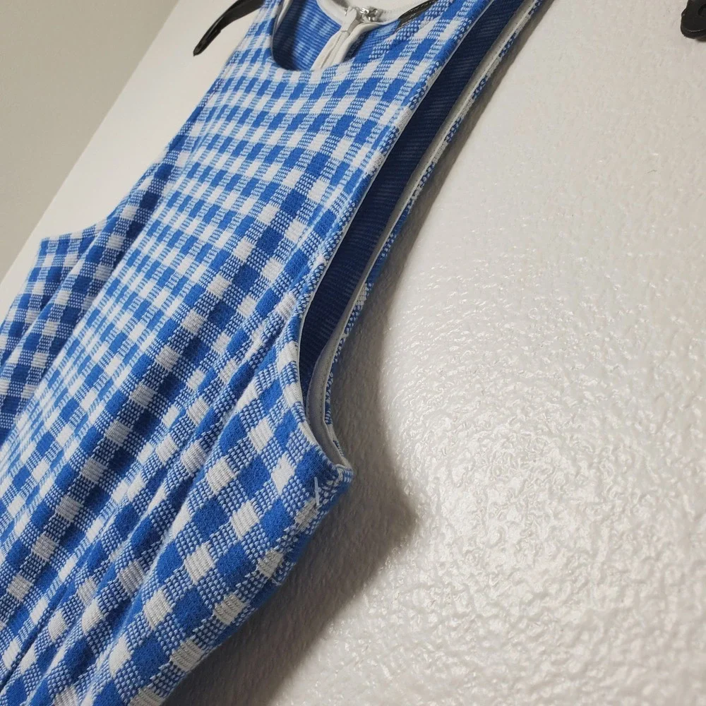 Ann Taylor Blue & White Gingham Check Sleeveless Sheath Dress Size 2 Tall Summer